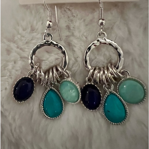 Old Navy Jewelry - Old Navy New colorful stone dangle silver plated pierced earrings